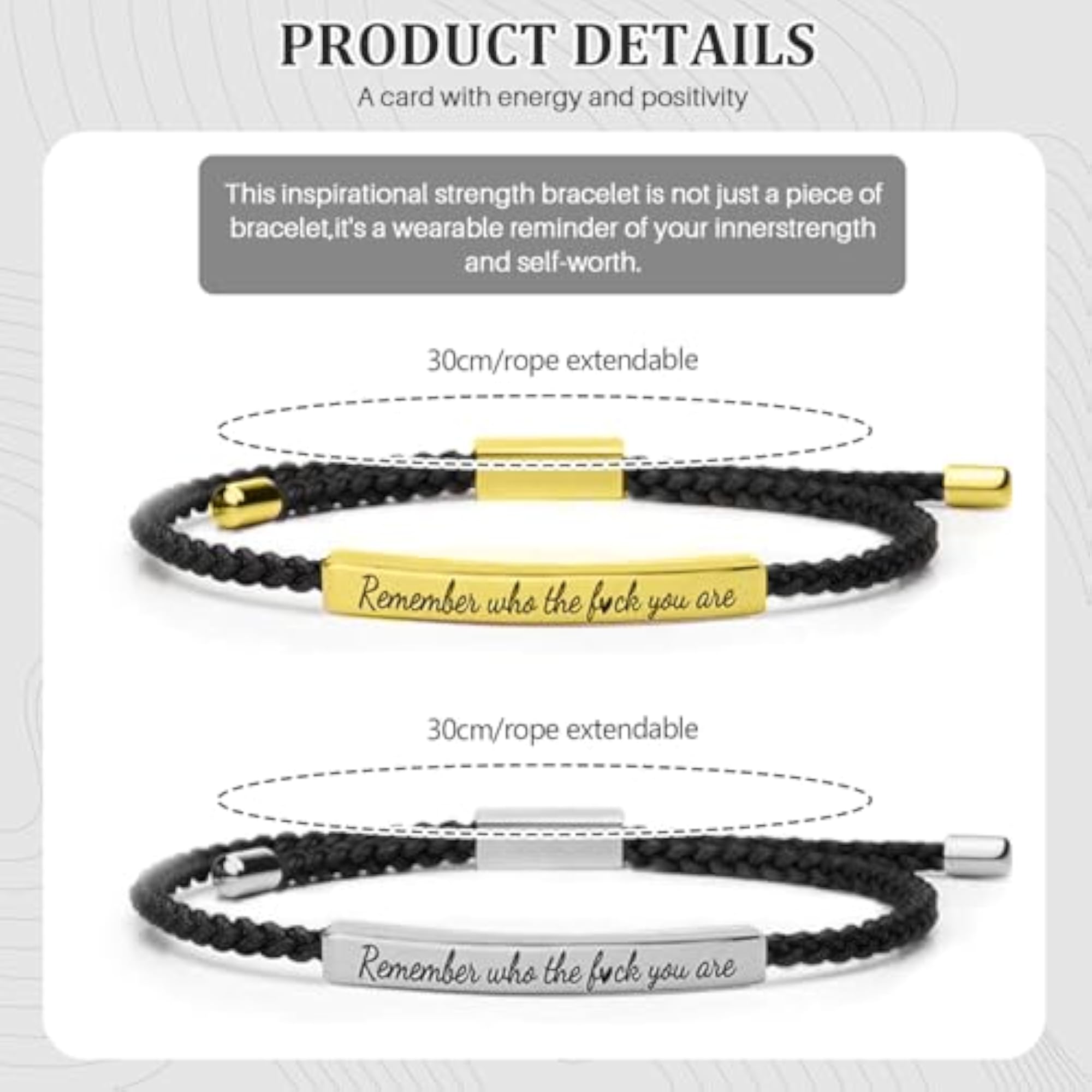 2 PCS Motivational Strength Bracelets, Adjustable Handmade Gift