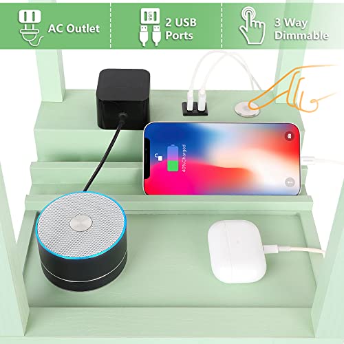 Folksmate Touch Control Shelf Floor Lamp, Modern Dimmable Led Floor Lamps With Shelves, 2 Charging Usb Ports And Power Outlet, Skinny Standing Lamp For Living Room, Bedroom, Bedside, Kids Room, Green #TOP1