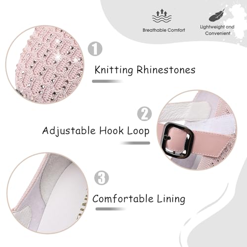 Women's Knitting Rhinestones Wedge Arch Support Mary Jane Walking Shoes Adjustable Hook Loop Breathable Slip-On Comfortable Non-Slip Platform Dress Shoes for Casual Daily Dating Shop3