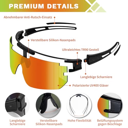 WAMIOKAGRO Schnelle Brille Herren Damen, Polarisiert Fahrradbrille Herren Laufbrille Damen, UV400 Sportbrille Fahrrad Brille Sport Sonnenbrille für MTB Rennrad Fahrrad Ski Laufen Rave Festival