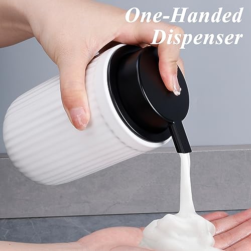 Image of BosilunLife Foam Hand Soap Dispenser - White Ceramic Foaming Soap Dispenser for Bathroom 12oz Refillable Liquid Lotion Soap Dispenser with Rust-Proof foaming Pump for Countertop