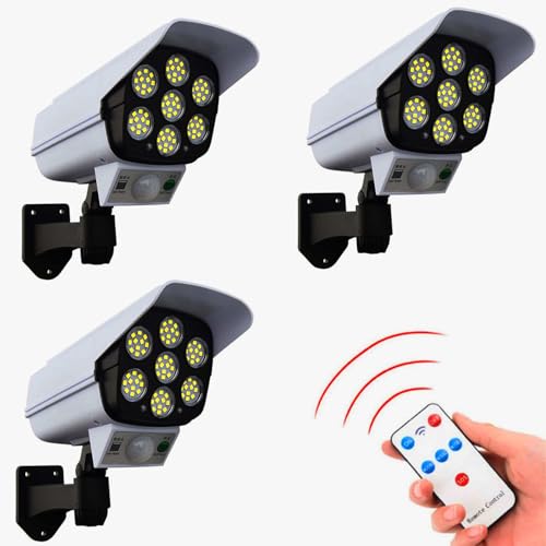 BOVTY Solar Light Outdoor 77 Led Motion Sensor Security Camera Shaped Wall Lamp,Waterproof, Rotatable for Home, Outdoor, Garden, Balcony, and Patio with Remote Control. (Pack of 3)