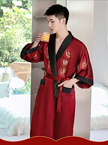 Robe for Men Dragon Embroidered Silk Satin Yukata Pajamas Kimono Bathrobe Sleepwear Night Gown4