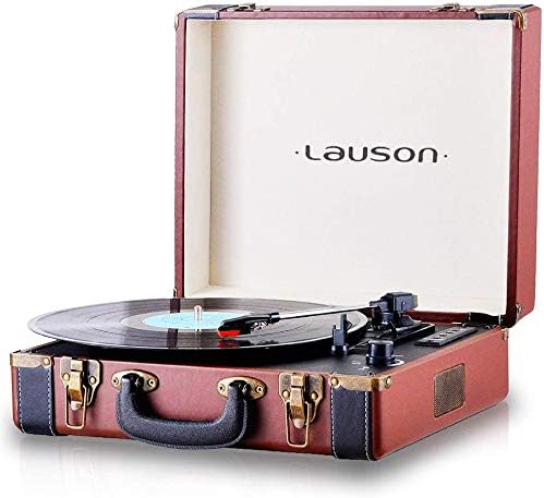 Lauson CL705 Briefcase Bluetooth Record Player with Built-In Stereo Speakers | 3-Speed Turntable with USB Conversiรณn | Portable MP3 Vinyl Player | (Red)