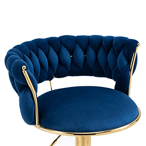 Kakotito 360° Velvet Swivel Bar Stools With Low Back & Footrest, Adjustable Counter Barstools, Gold Bar Stool (Set Of 2, Navy) #TOP6