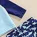 Kid Boy 3PCS Cartoon Striped Shark Print Swimsuit Summer Beach Long Sleeve Tops + Shorts + Hat (Blue Shark, 3-4 Years)
