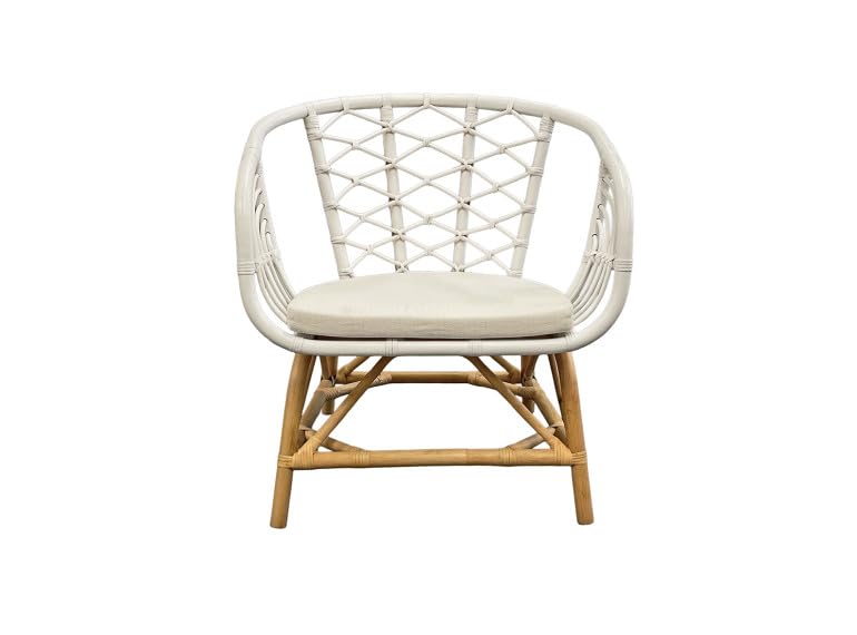 Belhome Fauteuil Relax en rotin tressé Bicolore Blanc avec Coussin – Aura