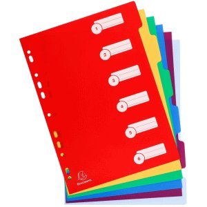 Exacompta 25 x Register A4 PP Blanco 6-teilig farbig