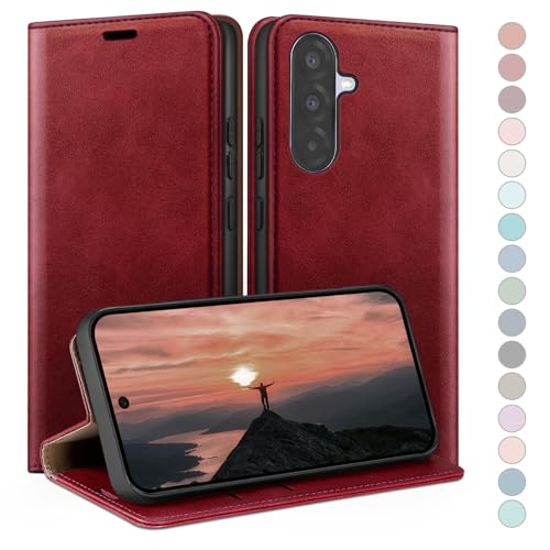 Coque pour Samsung Galaxy A36 étui portefeuille cuir rouge avec fentes cartes et RFID