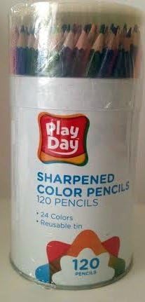 Play Day Sharpened Color Pencils 24 Colors 120 Pencils in Reusable Tin
