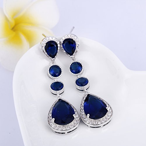 EleQueen Women's Silver-tone Cubic Zirconia Teardrop Bridal Dangle Earrings Clear3