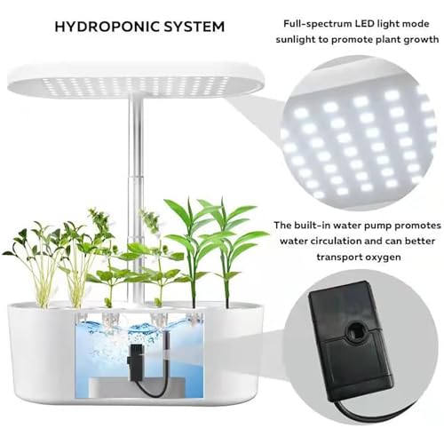 Hydroponiczny system uprawy, 10 strąków, zestaw do hydroponiki z oświetleniem LED, inteligentny system ogrodnictwa, prezenty dla kobiet, zestaw do kiełkowania roślin do domu, kuchni, biały