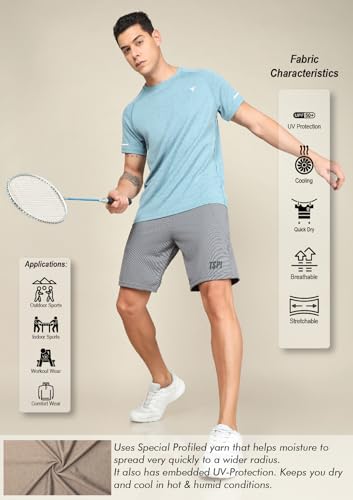 Image of TECHNOSPORT Men's Melange Slim Fit Round Neck T-Shirt Double Cool Raglan Sleeve Slip On Polyester for Gym Running Workout UPF50+ Anti Odour