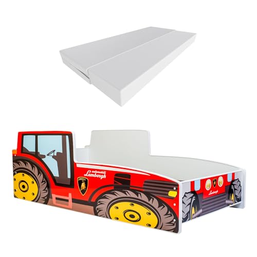KOBI Enfant Tracteur Rouge Car Auto | 70 x 140 cm | Thème Ferme Agro | Enfants Garcon Fille | avec...