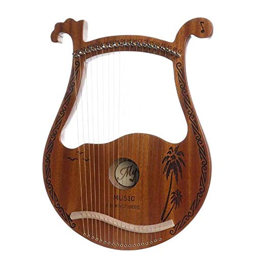 Grande Lyre En Acajou 19 Cordes – Harpe Lyre Avec Clé D'Accordage & Corde De Rechange – Instrument Bois Massif