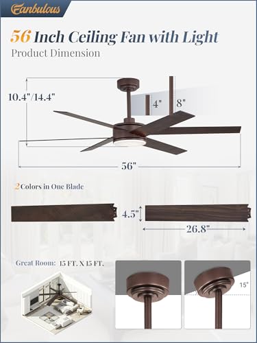 Image of Fanbulous 56 inch Outdoor Ceiling Fans with Lights, Dimmable 3CCT, Brown