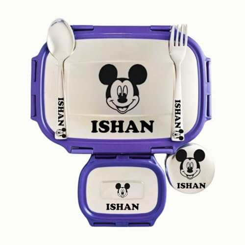 Image of ncgifts Personalized Tiffin | Customized Lunch Box | Personalized Stainless Steel Tiffin Box | Your Child's Name and Favourite Character Engraved | for Scholl Students (Purple)