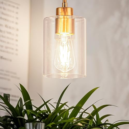 Image of MAYNA 1-Pack Brass Modern Mid Century Cylinder Pendant Light with Bulb