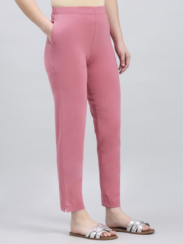 Image of GO COLORS Soft Cotton Stretch Kurti Pants Full Length for Women| Breathable, Mid Rise