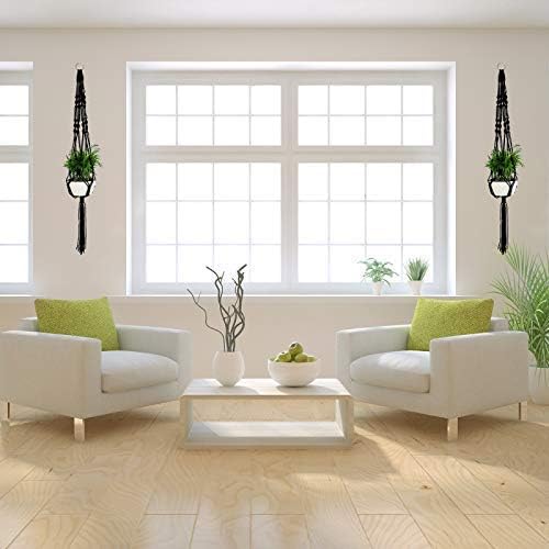Timoo 2 Pack Plant Hanger Basket, 41 Inches Macrame Flower Pot Hanging Plant Holder Basket for Indoor Outdoor, 4 Legs Nylon Rope with Metal Ring, Black