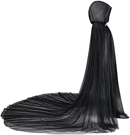 Women Hooded Elf Cloak Wedding Tulle Cape Bridal Dress Robe with Long Train