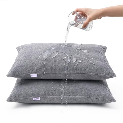 MY ARMOR Pillow Covers Set of 2 | Pillow Protector Waterproof & Dustproof Cotton Terry Pillow, 220+ GSM Standard Size Pillow Cover (20" x 30") – Grey