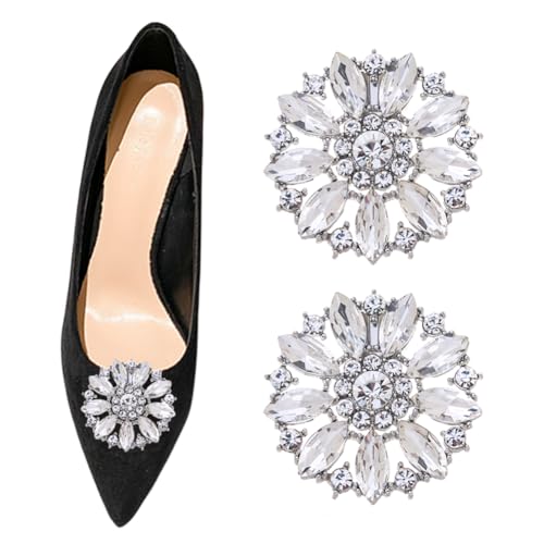 Ruihfas 2Pcs Elegant Crystal Shoe Clips Decorative Rhinestone Flower Clutch Dress Hat Shoes Decoration for Wedding Party