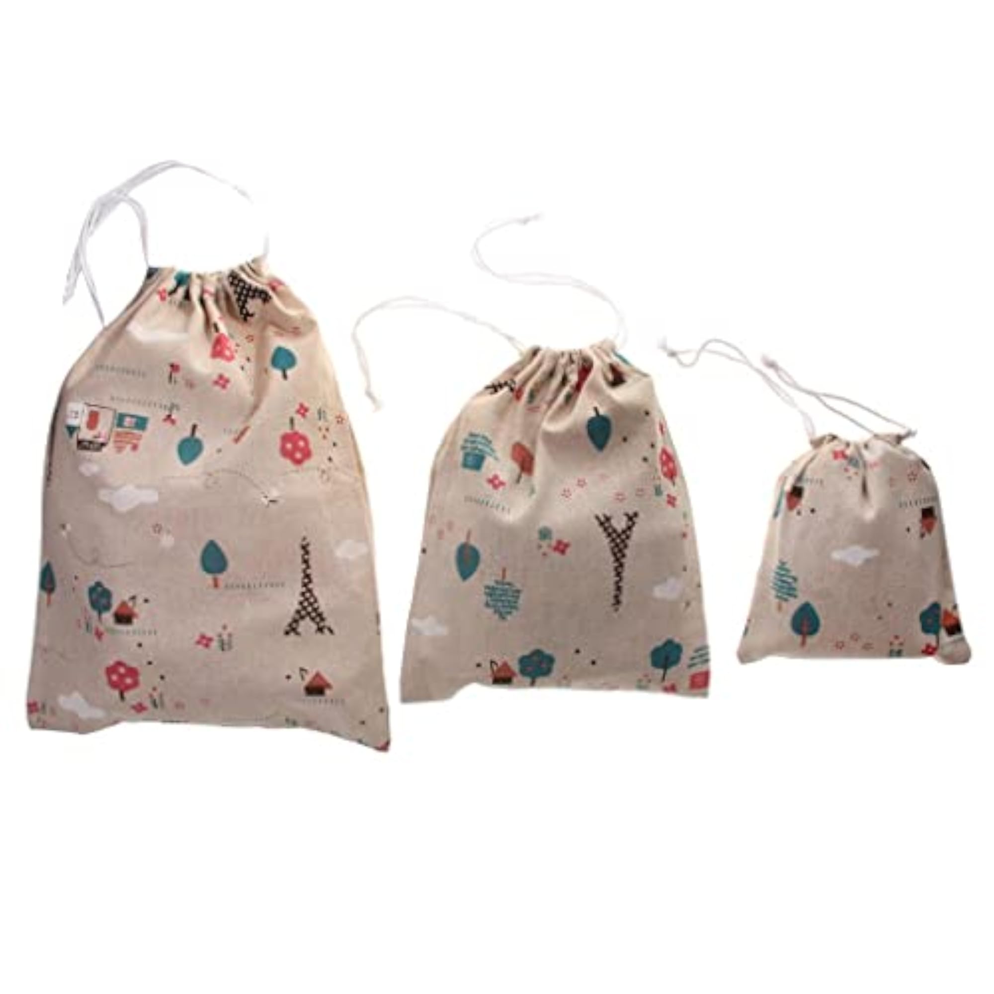 Eiffel Linen Drawstring Storage Bag for Travel