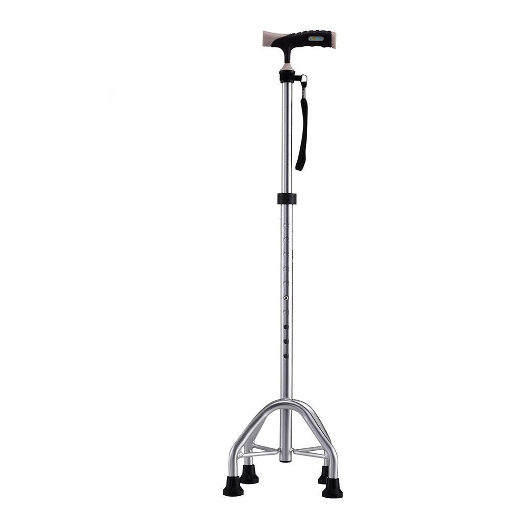 Canne de marche légère et réglable en aluminium avec 4 pieds stables pour aînés