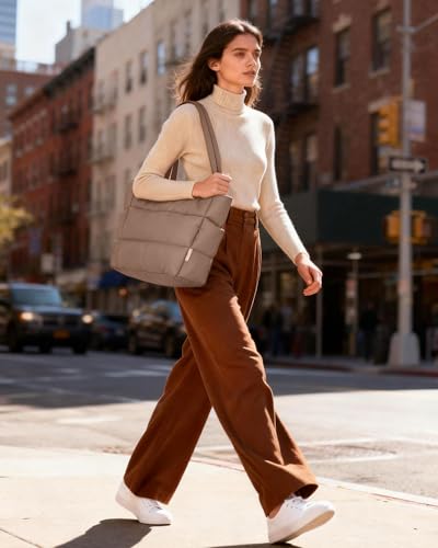 Image of HOTOR Puffer Tote Bag for Women, Multi-Pocket, Zippered