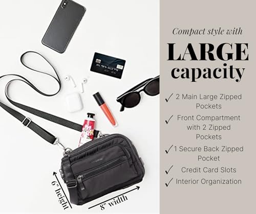 Image of Baggallini Triple Zip Small Crossbody Bag for Women - Lightweight Convertible Fanny Pack Belt Bag