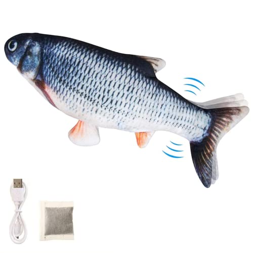 BangShou 3 Piezas Hierba Gatera Juguete Pez Eléctrico de Juguete Pez de Peluche Eléctrico USB Juguete Kicker para Gatos con Hierba Gatera para Que Los Gatos Jueguen, Muerdan y Mastiquen (Negro)