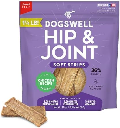 DOGSWELL Hip & Joint Dog Treats 100% Meaty, Grain Free, Glucosami...