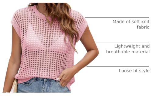 Image of Womens Summer Crochet Tops Hollow Out Cap Sleeve Cover Up Tank Top Pullover Sweater Vest Beach Vacation Clothes