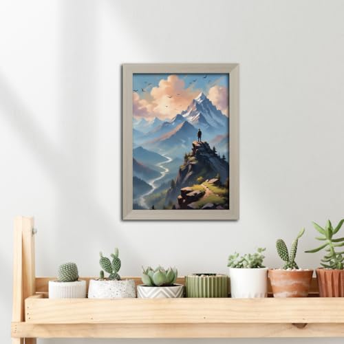Image of TenorArts Mountains Photo Frame Vastu Positivity Lucky Wall Painting Aesthetic Art Frames with White Wooden Texture for Living rooms Office Bedroom - Wall Paintings /Hangings (12inches x 9inches)