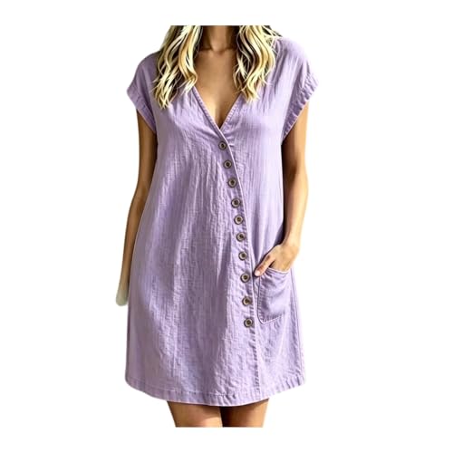 Robe midi en coton et lin pour femme : la coupe chemise ample d'été décontractée