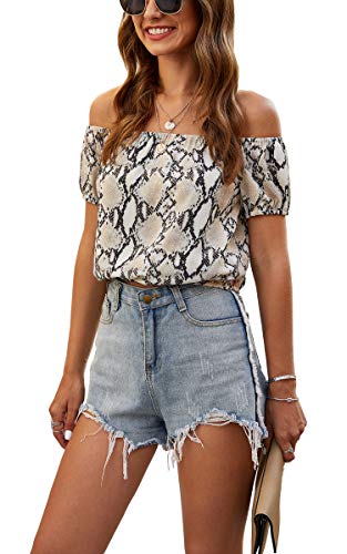Hibluco Women's Off Shoulder Crop Top Short Sleeve Casual Summer Cute Top Blouse