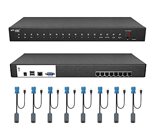 MT-VIKI HDMI/VGA Rack Mount KVM Over CAT6 Cable, 8 Port CAT7 KVM Console 【Not Included USB HDMI/VGA CAT6 Dongle】