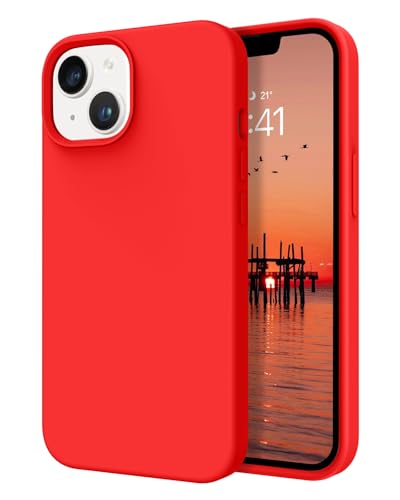 DOMAVER Case for iPhone 14 Plus Phone Case for iPhone 14 Plus Liquid Silicone Soft Gel Rubber Microfiber Lining Cushion Cover Shockproof Protective-Red