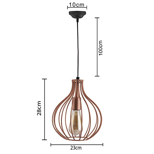 Image of Homesake Copper Vintage Edison Filament E27 Hanging Ceiling Light for LED /Filament Bulb, Decorative Urban Retro Lighting (Rose Gold)