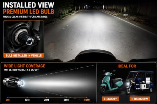 Image of Universal LED Headlight Bulb for Electric Bike, E Scooter, E Cycle, E Rickshaw & EV Cart | Super Bright White Light | Energy Saving | Long Life | Easy Installation