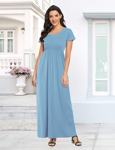 Image of Lacavocor Womens Short Sleeve Maxi Dresses Empire Waist Long Dress
