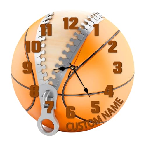 Qygtritvo Horloge murale de décoration de basket-ball pour amateurs de sport personnalisée sur le thème du sport rétro avec texte - Horloge murale décorative personnalisée - Décoration d'intérieur