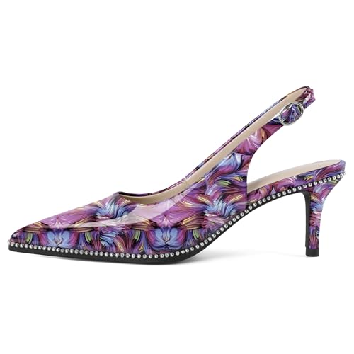 Image of YODEKS Slingback Heels for Women Pointy Toe Beaded Heels Close Toe Kitten Heel Pumps 2.5 Inch Stiletto Pumps Wedding Party Dressy Shoes