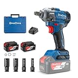 Dong Cheng Akku Schlagschrauber 18V, Bürstenloser Drehschlagschrauber1/2”, 488N.m, 3-Gang-Getriebe, mit 4 Schlagstecknüssen, inkl. 4000mAh Akku und 2A Ladegerät im Heavy-Duty-Tragekoffer