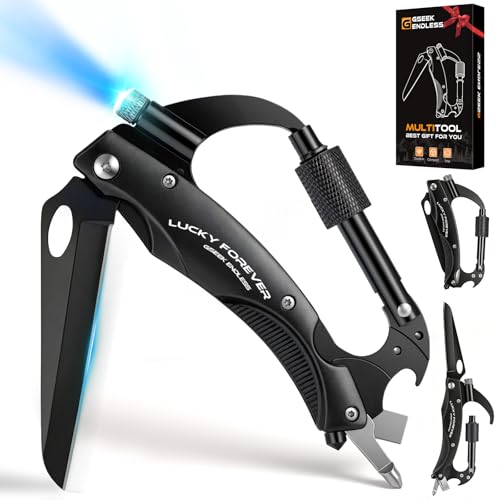 Carabiner Multitool with Pocket Knife 7-in-1 EDC Carabiners with Folding Knife & Window Breaker & LED Light Camping Essentials Gadgets Survival Knife for Fishing Hiking Fathers Gifts for Men Women