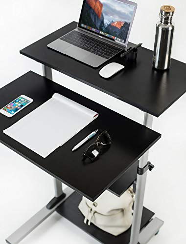 Mount-It! Mobile Standing Desk/Height Adjustable Stand Up Computer Work Station | Rolling Presentation Cart With 27.5 Inch Wide Platform, Locking Wheels #TOP3