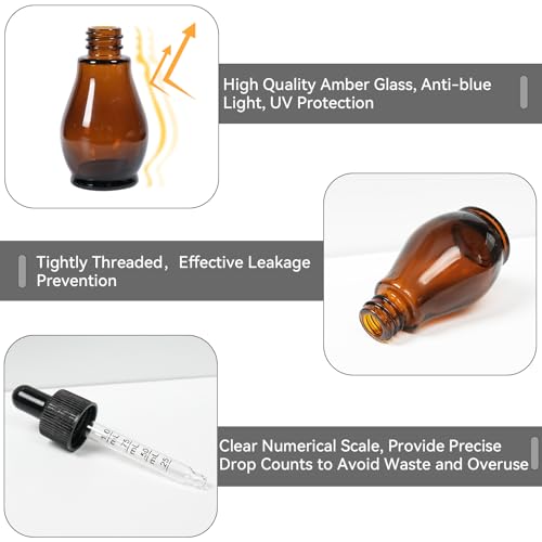 Nadisean 6 Pièces Flacon Pipette 30ml, Flacon Compte Gouttes Avec Pipettes, Compte Gouttes Pipette en Verre Pour Huile Essentielle, AromathéRapie, Laboratoire – vue 3