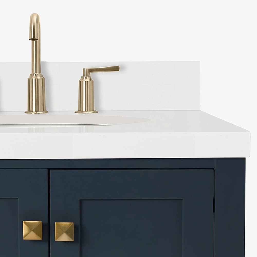 Close-up of a satin brass drawer handle