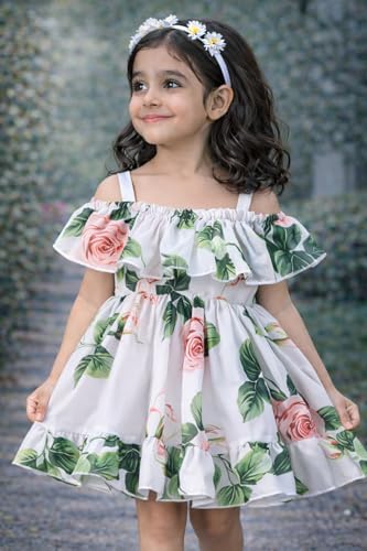 Image of Buy & Try Girls Summer Lightweight Georgette Floral Printed Frock Dress, Sleeveless Princess for Baby Girls, Stylish Fancy Kids Party & Casual Outfit